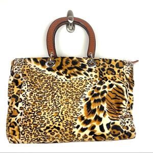 Leopard Faux Fur Purse Handbag Three Compartments